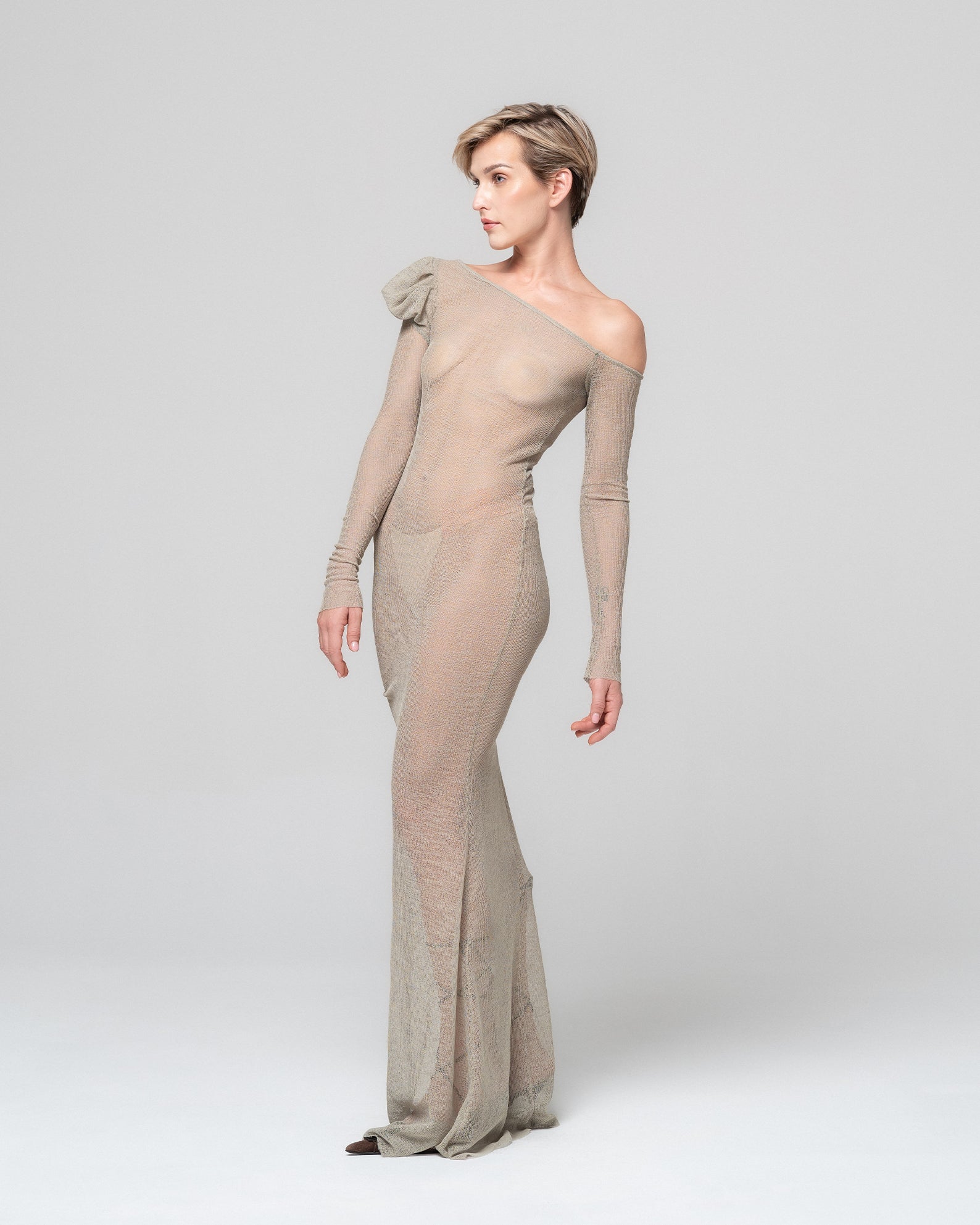 slim fit dress slacks Dallas One Shoulder Mesh Maxi Dress / Black | Meshki main image 1