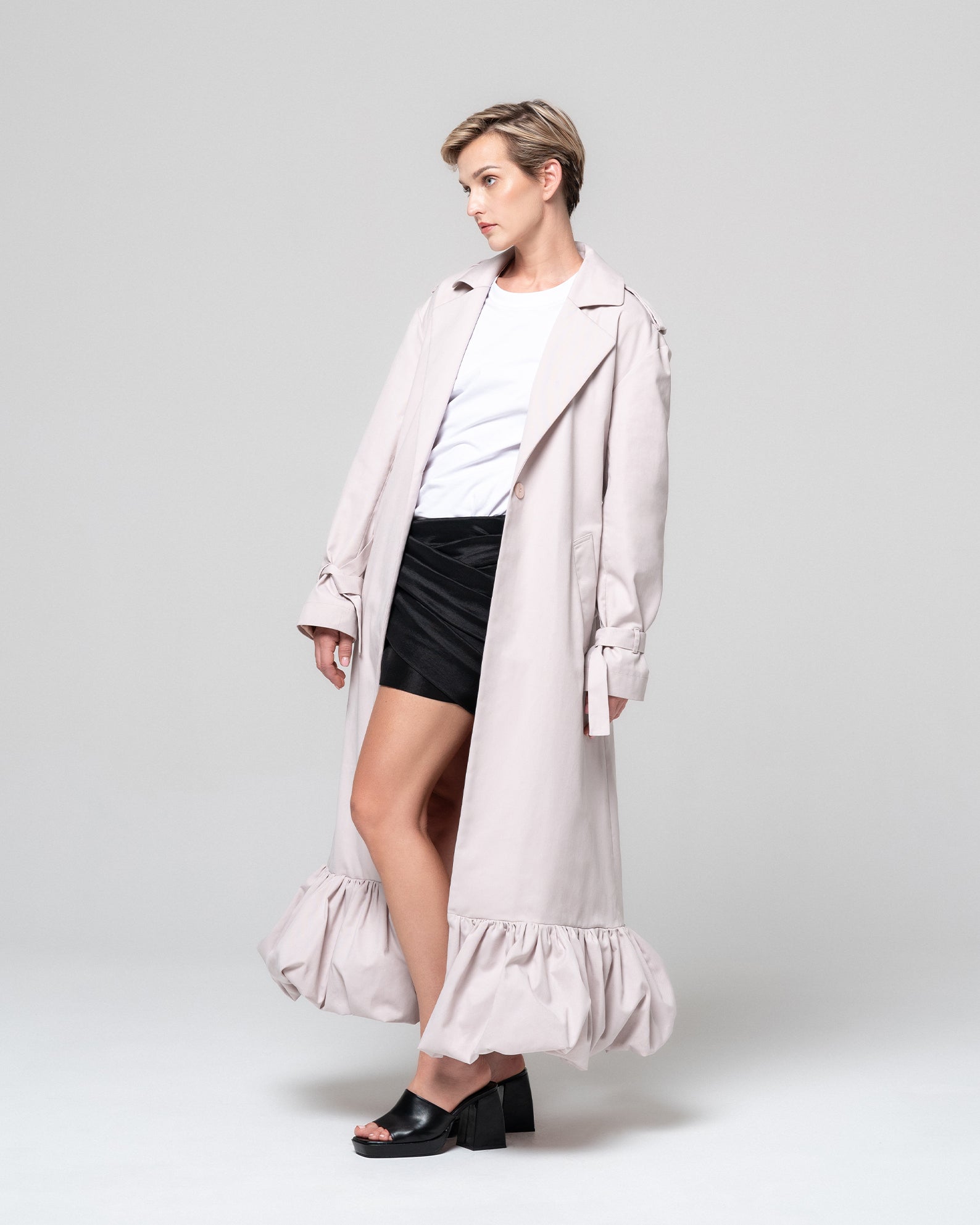 TAMY LIGHT GREY TRENCH COAT - RONI HELOU